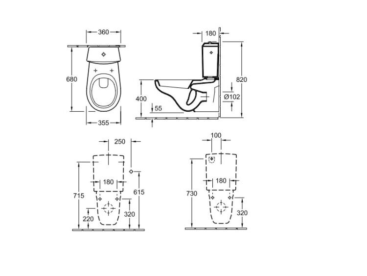 Унитаз подвесной Villeroy & Boch ONovo 355x680 мм CeramicPlus 662310R1