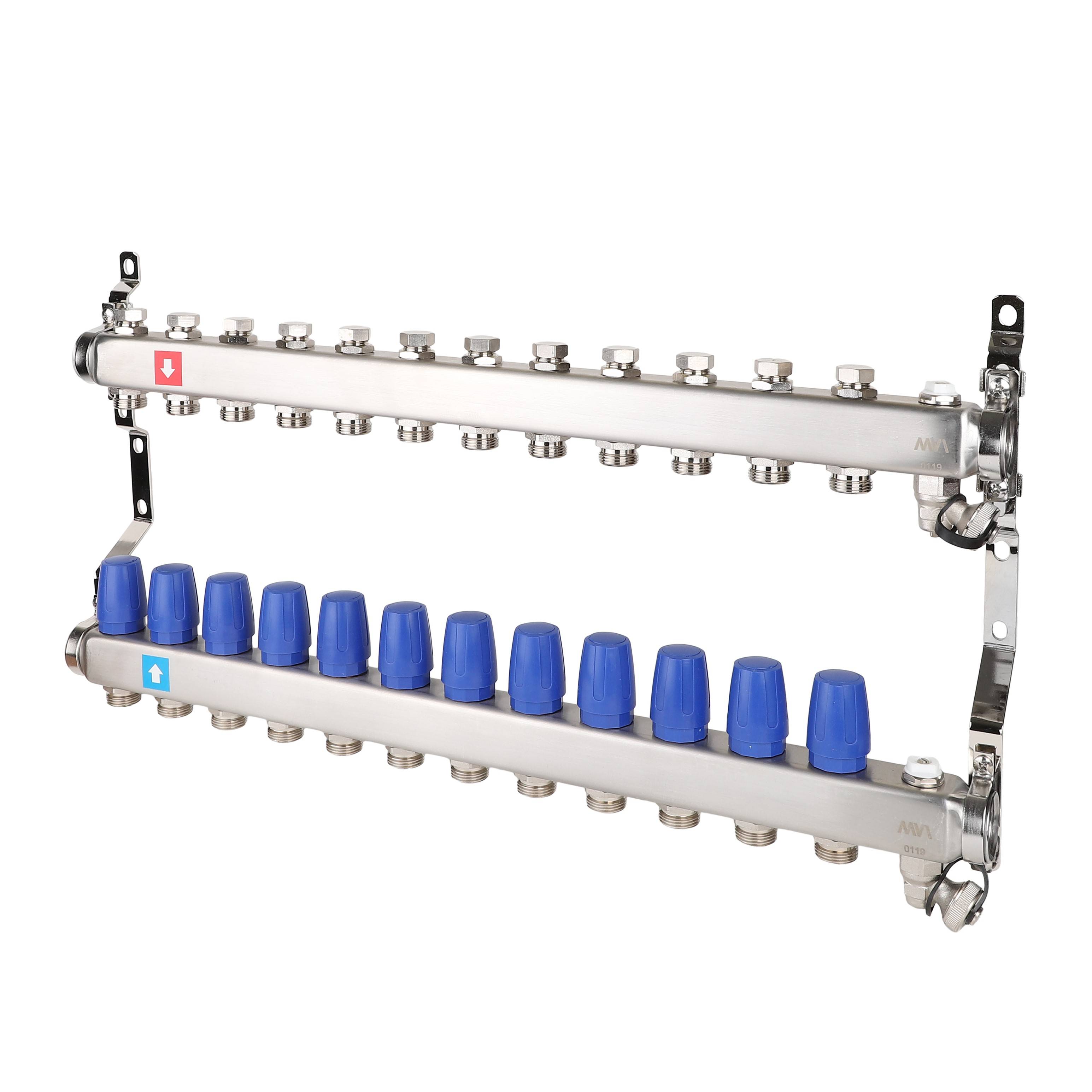 Коллектор AQUALINK без расходомеров с дренажным краном и краном Маевского 12 выходов AMS.612.06
