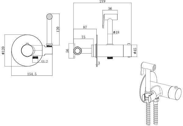 Гигиенический душ с термостатическим смесителем Allen Brau Thermo Rund черный матовый 5.60001-31