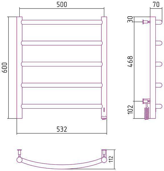 Полотенцесушитель электрический Сунержа Галант 4.0 600x500 мм правый матовый белый 30-0831-6050