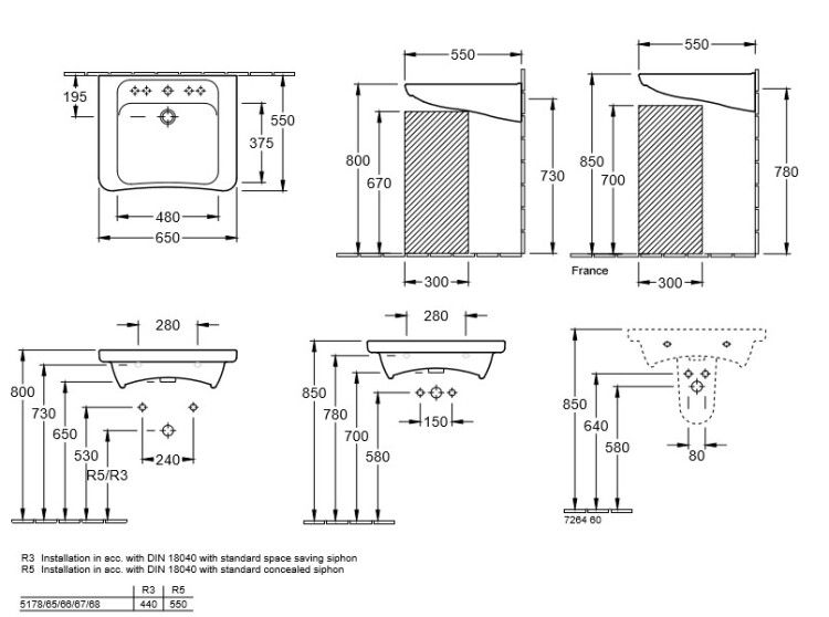 Раковина Villeroy & Boch ViCare 650x550x190 мм, цвет альпийский белый, 1 отверстие для смесителя 51786701