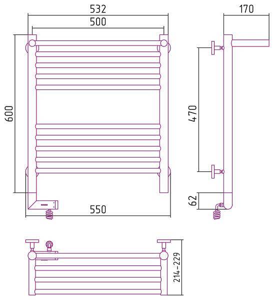 Полотенцесушитель электрический Сунержа Богема 2.0 500x600 мм левый матовый черный 31-5206-6050
