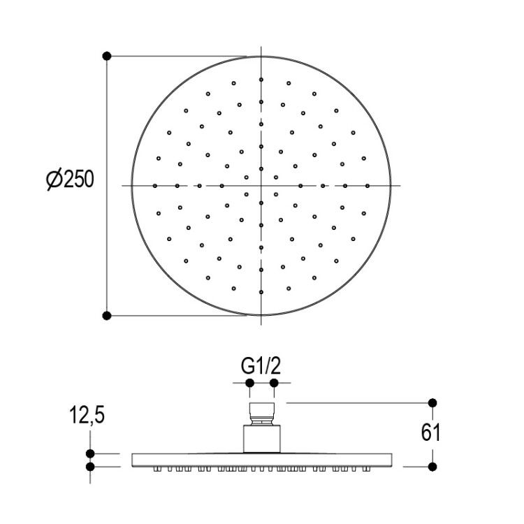 Верхний душ Ritmonio Ø 250 мм настенный/потолочный 75A024NCSS3050G80Y