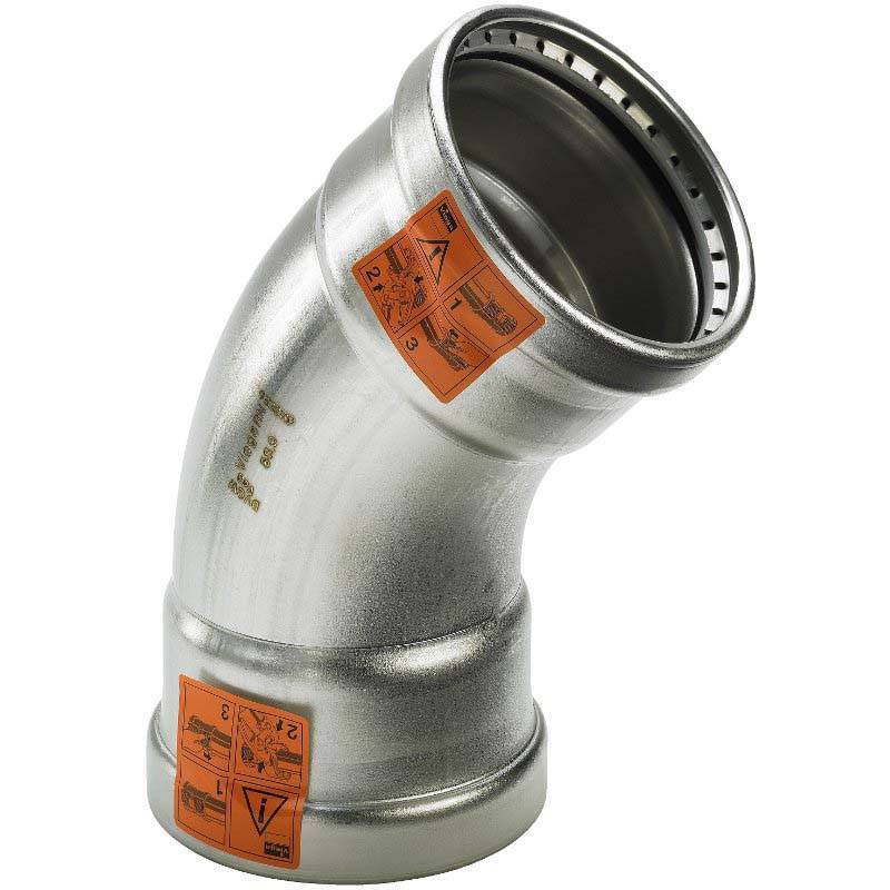 Угольник пресс 45° Viega Sanpress Inox XL 108 мм нержавеющая сталь 482671