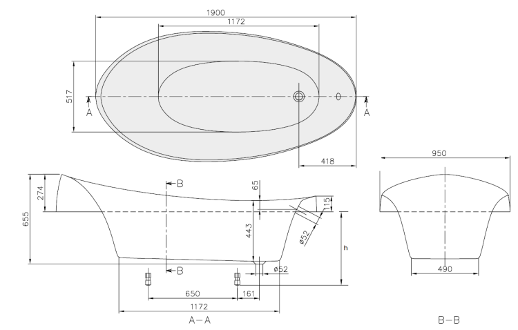 Ванна Villeroy & Boch Aveo 1900x950 мм овальная встраиваемая UBQ194AVE7V01