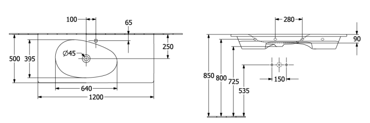 Раковина Villeroy & Boch Antao 1200x500x90 мм встраиваемая/накладная цвет Almond CeramicPlus 4A77L2AM