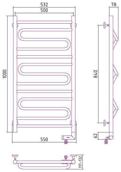 Полотенцесушитель электрический Сунержа Элегия 2.0 500x1000 мм правый без покрытия 00-5219-1050