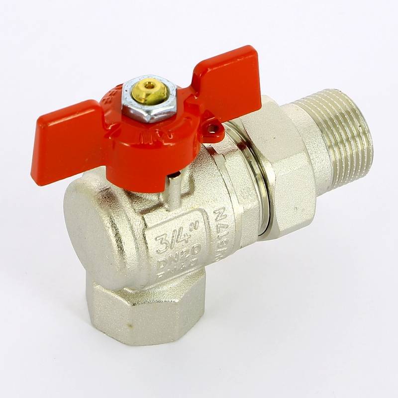 Кран шаровой угловой Uni-Fitt 3/4 НВ с разъемным соединением для коллекторов 133T3000