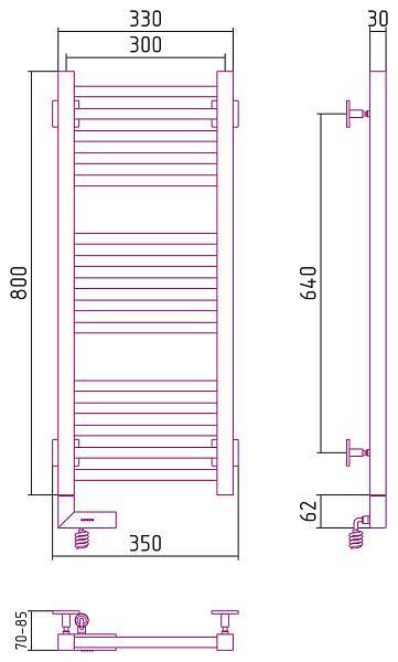 Полотенцесушитель электрический Сунержа Модус 2.0 300x800 мм левый без покрытия 00-5600-8030