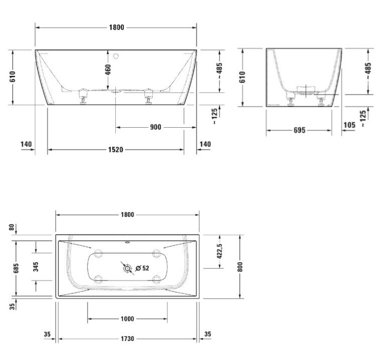 Ванна Duravit Vitrium пристенная 1800x800 мм корица матовая 700429HC0000000