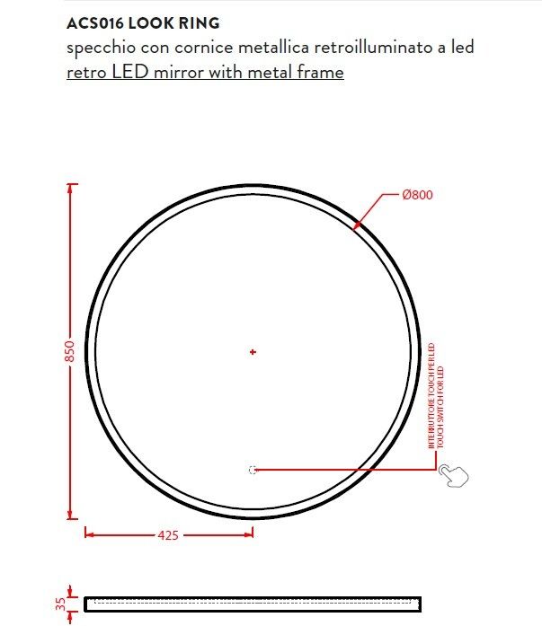 Зеркало Artceram Look Ring круглое 850x850 мм с подсветкой рама moka ACS01656