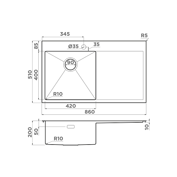 Кухонная мойка Omoikiri Akisame 86-L-IN 86x51 см нержавеющая сталь 4993760