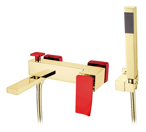 Смеситель для ванны Boheme Q настенный золото красный 143-GR.2