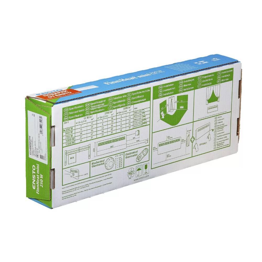 Конвектор электрический Ensto FinnHeat Mini 250 Вт механический термостат EPHBMM02PR