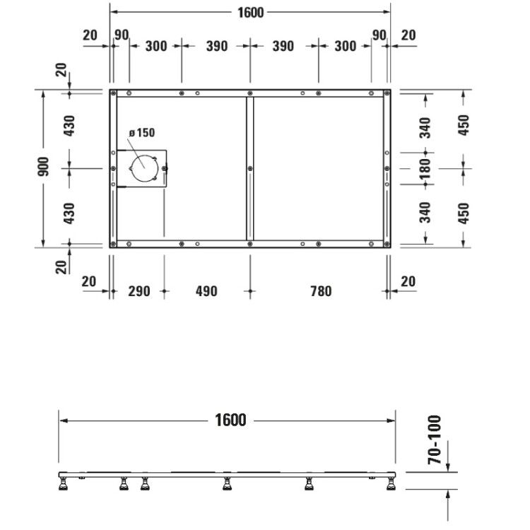 Опорная рама Duravit Tempano для душевого поддона 1600x900 мм 791394000000000