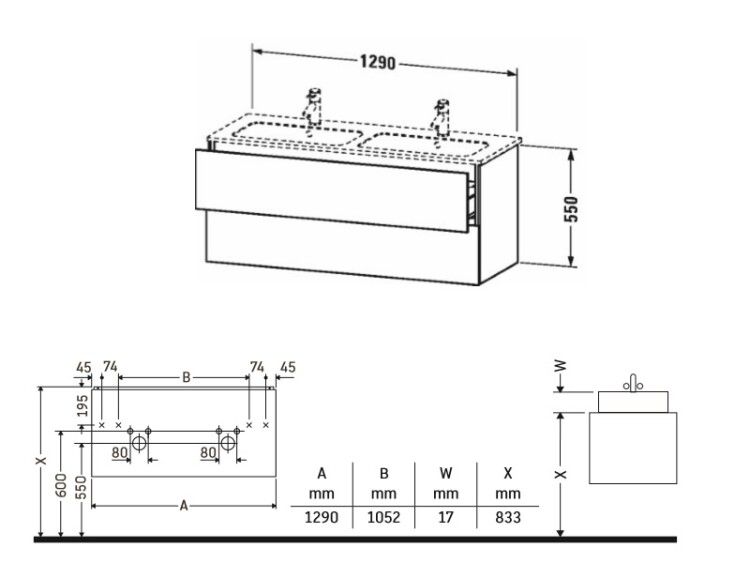 Тумба под раковину Duravit L-Cube 1290x481x550 мм подвесная белый матовый LC625801818