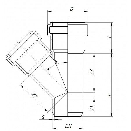 Тройник Ostendorf Skolan Safe SKEA 200x110 мм 45° PP-MD светло-серый 338230 RAL 7035