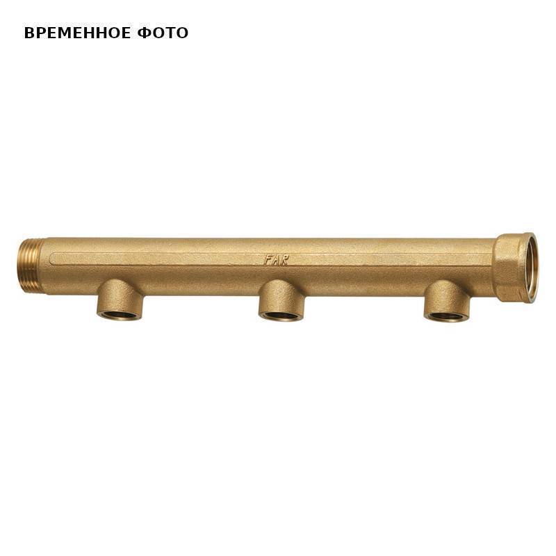 Коллектор проходной латунный FAR 1 1/4 ВР-НР 3 отвода 3/4 ВР FK 3612 11434