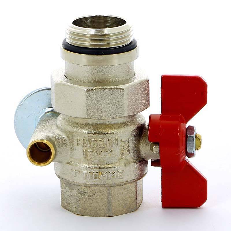 Кран шаровой Tiemme 1 НВ с разъемным соединением и термометром бабочка красная 2120043