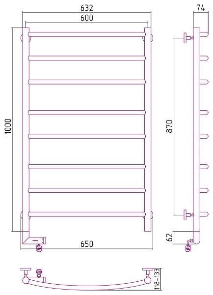 Полотенцесушитель электрический Сунержа Галант 2.0 600x1000 мм левый сатин 071-5200-1060
