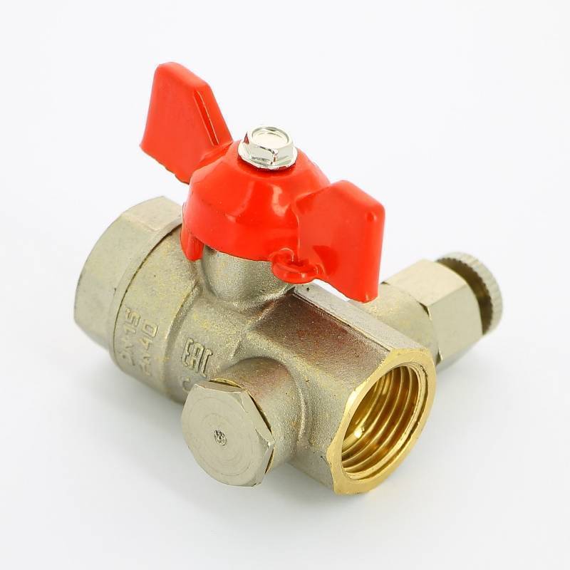 Кран шаровой LD Pride 44.344.15 с дренажным вентилем 1/2 ВР/ВР бабочка 44.344.15