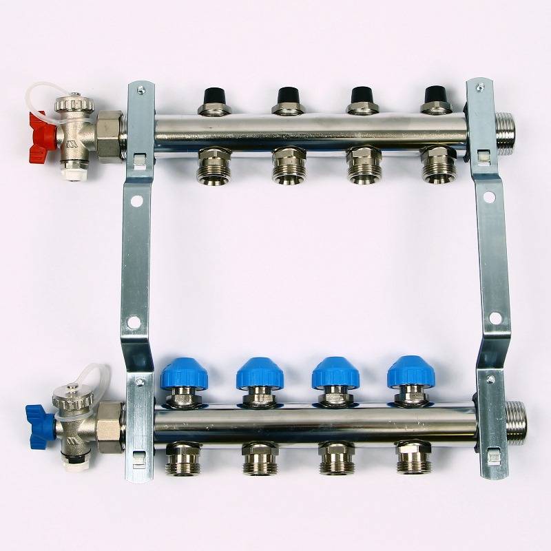 Коллекторная группа из нержавеющей стали Rehau HKV-D с регулирующими и термостатическими вентилями 1 x 3/4 EK 4 выхода 218041