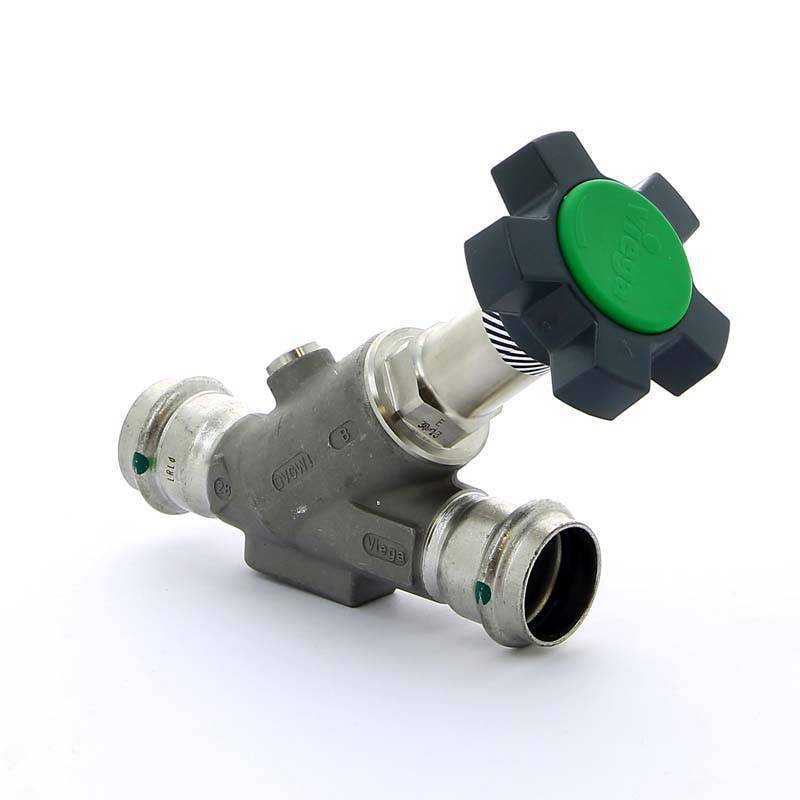 Вентиль наклонный Viega Easytop Sanpress Inox с дренажом 28 мм пресс 468422