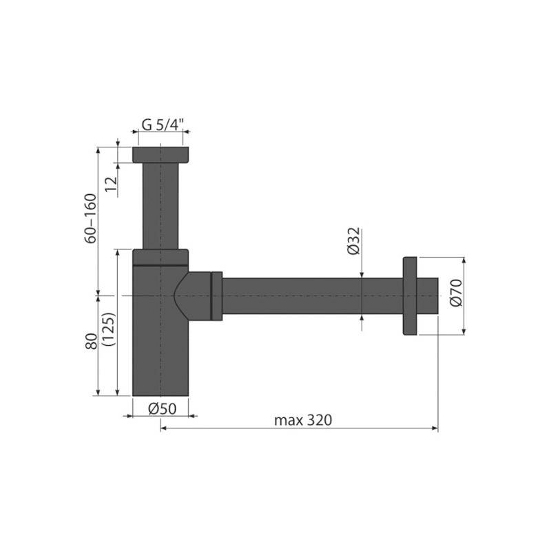 Сифон бутылочный Alca 1 1/4 x 32 мм для раковины латунный черный матовый A400BLACK