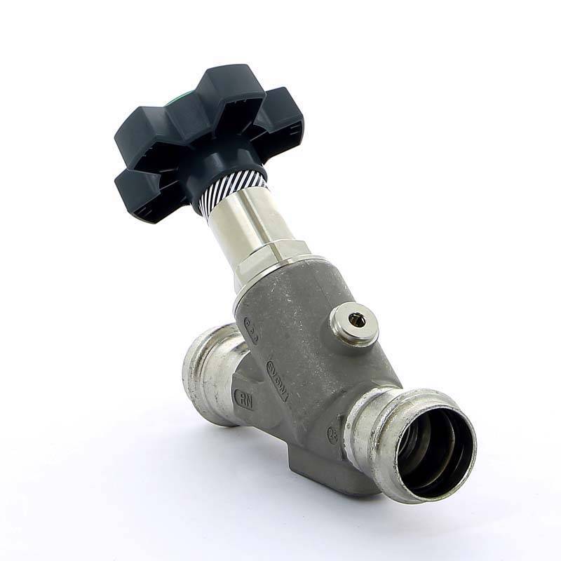 Вентиль наклонный Viega Easytop Sanpress Inox с дренажом 28 мм пресс 468422