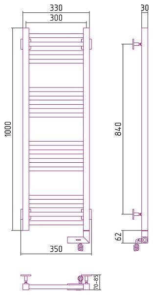 Полотенцесушитель электрический Сунержа Модус 2.0 300x1000 мм правый без покрытия 00-5601-1030