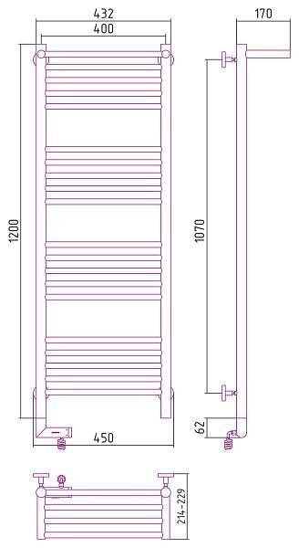 Полотенцесушитель электрический Сунержа Богема 2.0 400x1200 мм левый без покрытия 00-5206-1240