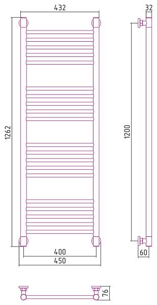 Полотенцесушитель водяной Сунержа Богема+ прямая 400x1200 мм матовый черный 31-0220-1240