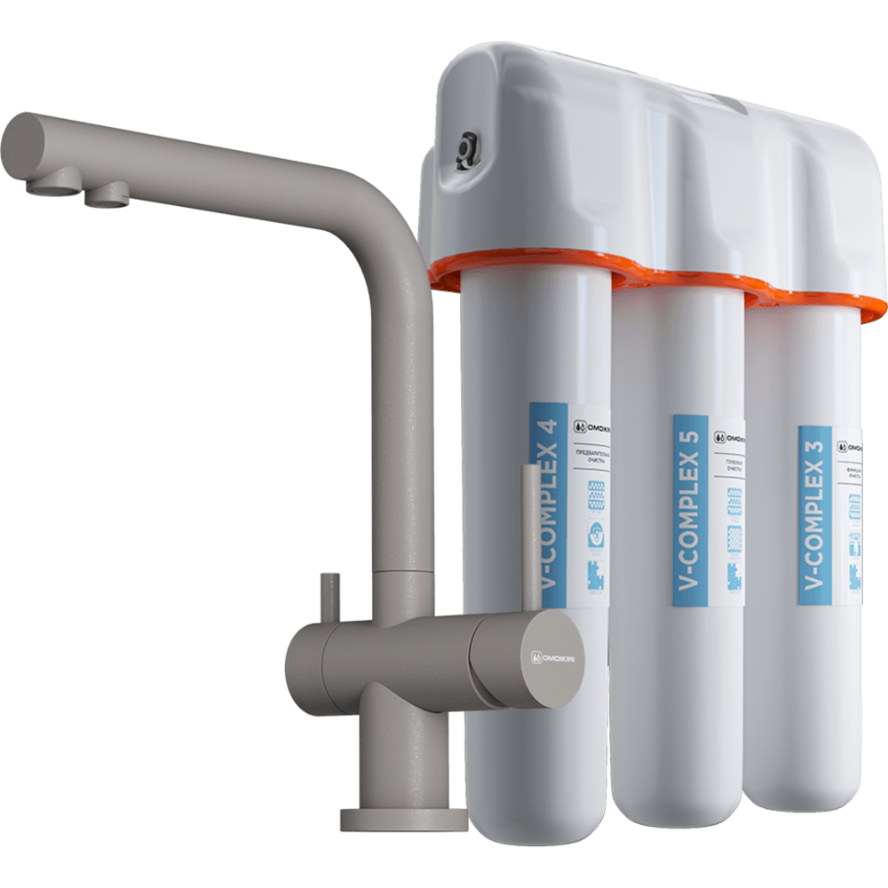 Комплект Omoikiri смеситель Nagano-P и фильтр pure drop Lite leningrad grey 4219.8028P