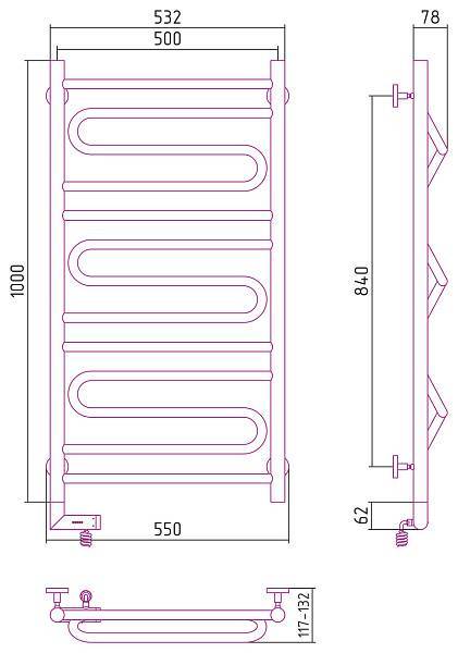 Полотенцесушитель электрический Сунержа Элегия 2.0 500x1000 мм левый без покрытия 00-5218-1050