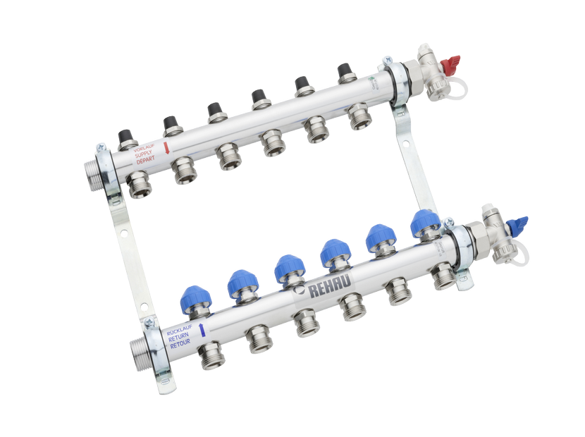 Коллектор распределительный REHAU HKV 1x3/4 EK на 4 выхода нержавеющая сталь 1249087