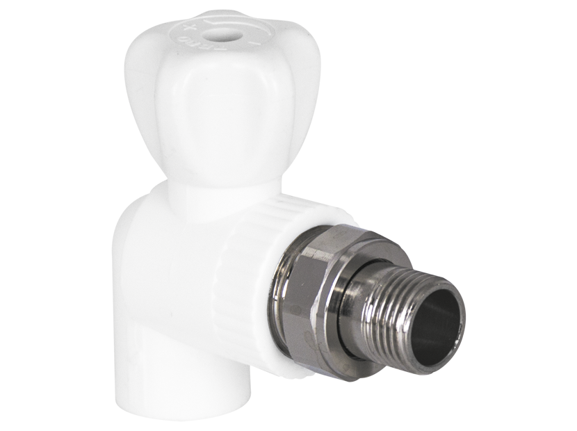 Кран шаровой радиаторный TEBO PP-R 25х3/4 угловой белый 015062102