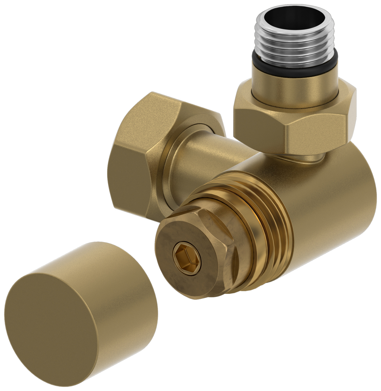 Вентиль регулирующий 3D правый Сунержа Шестигранник G 1/2 x G 3/4 золотой шёлк матовый 32-1407-1234