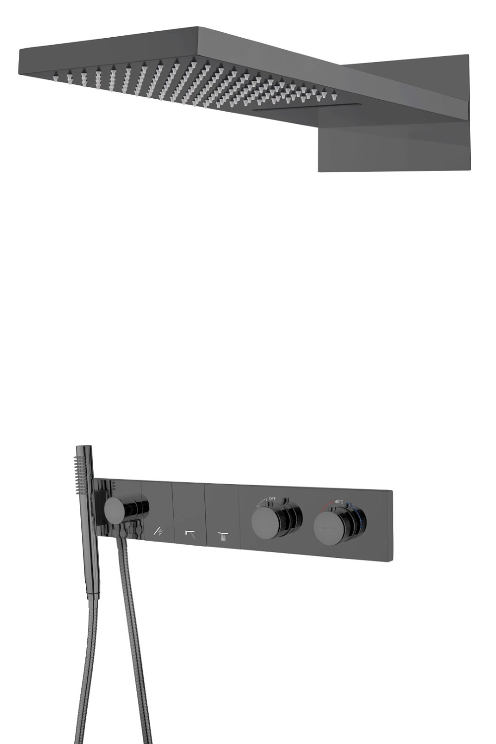 Душевой комплект встраиваемый Boheme Zodiac с термостатом верхним и ручным душем shine gun metal 133-SGM