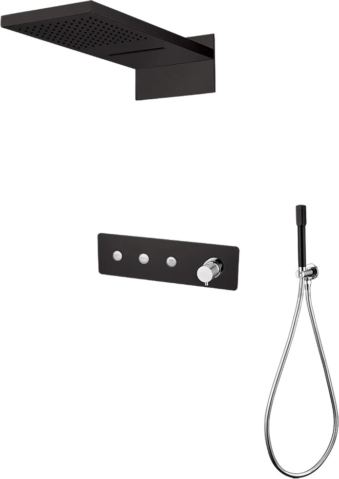 Душевой комплект встраиваемый Boheme Fusion смеситель верхний и ручной душ черный/хром 130-BCR