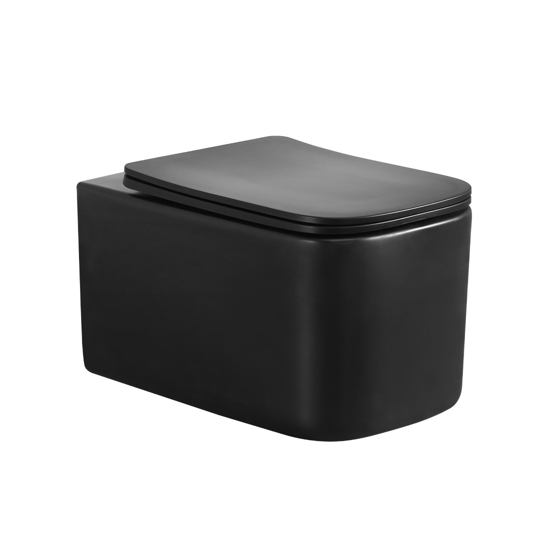 Унитаз подвесной Boheme Mane 53х34 см безободковый с сиденьем микролифт черный матовый 970-SET-B