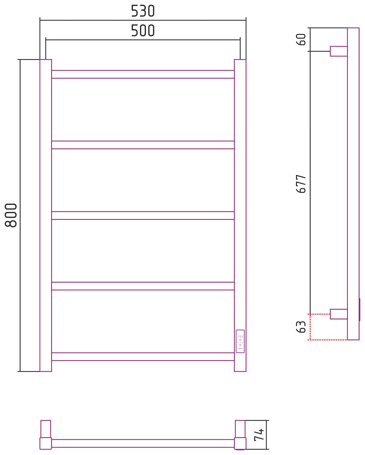 Полотенцесушитель электрический Стилье Формат 26 53x80 см левый черный 17526-8050