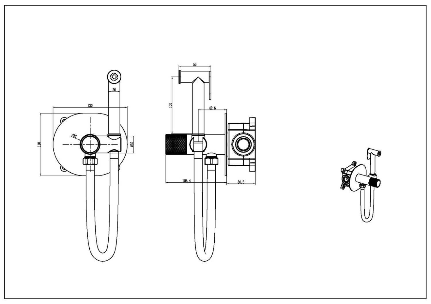 Гигиенический душ со смесителем и встроенной частью Boheme Tech шланг 120 см nickel brush 157-NB