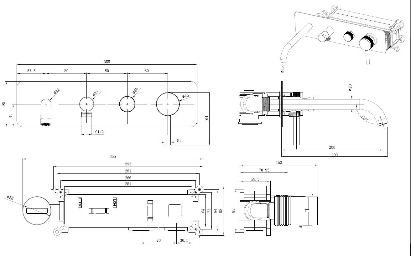Смеситель для ванны Allen Brau Priority встраиваемый с ручным душем графит браш 5.31A05-MG