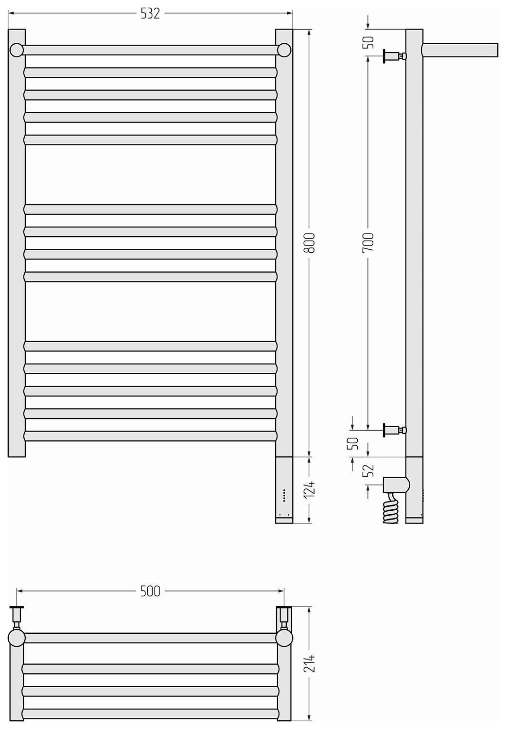 Полотенцесушитель электрический Сунержа Богема 3.0 с 1 полкой 532x924 мм правый темный титан муар 15-5807-8050