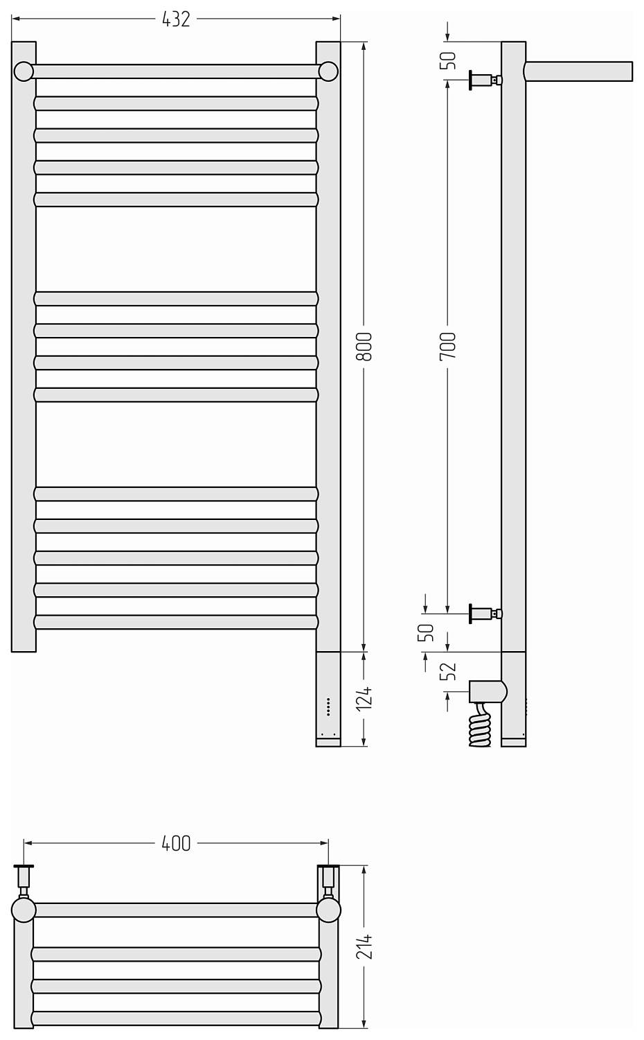 Полотенцесушитель электрический Сунержа Богема 3.0 с 1 полкой 432x924 мм правый без покрытия 00-5807-8040