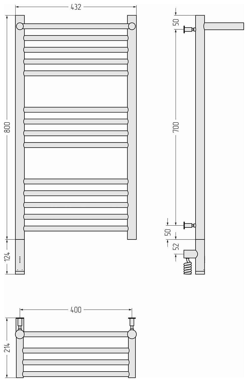 Полотенцесушитель электрический Сунержа Богема 3.0 с 1 полкой 432x924 мм левый белый 12-5806-8040