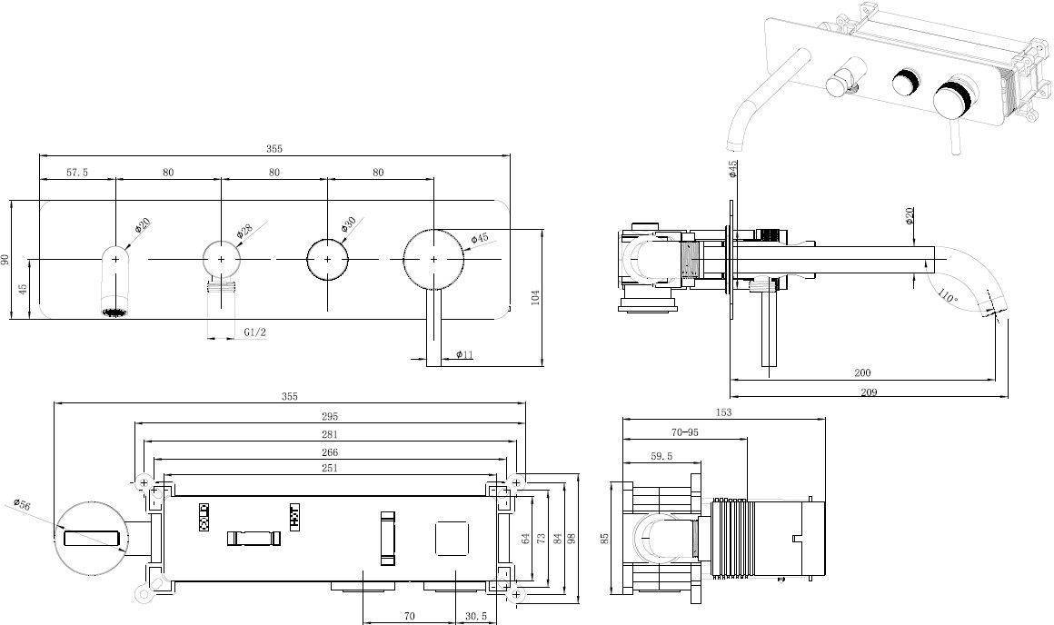 Смеситель для ванны Allen Brau Priority с внутренней частью черный 5.31A05-31