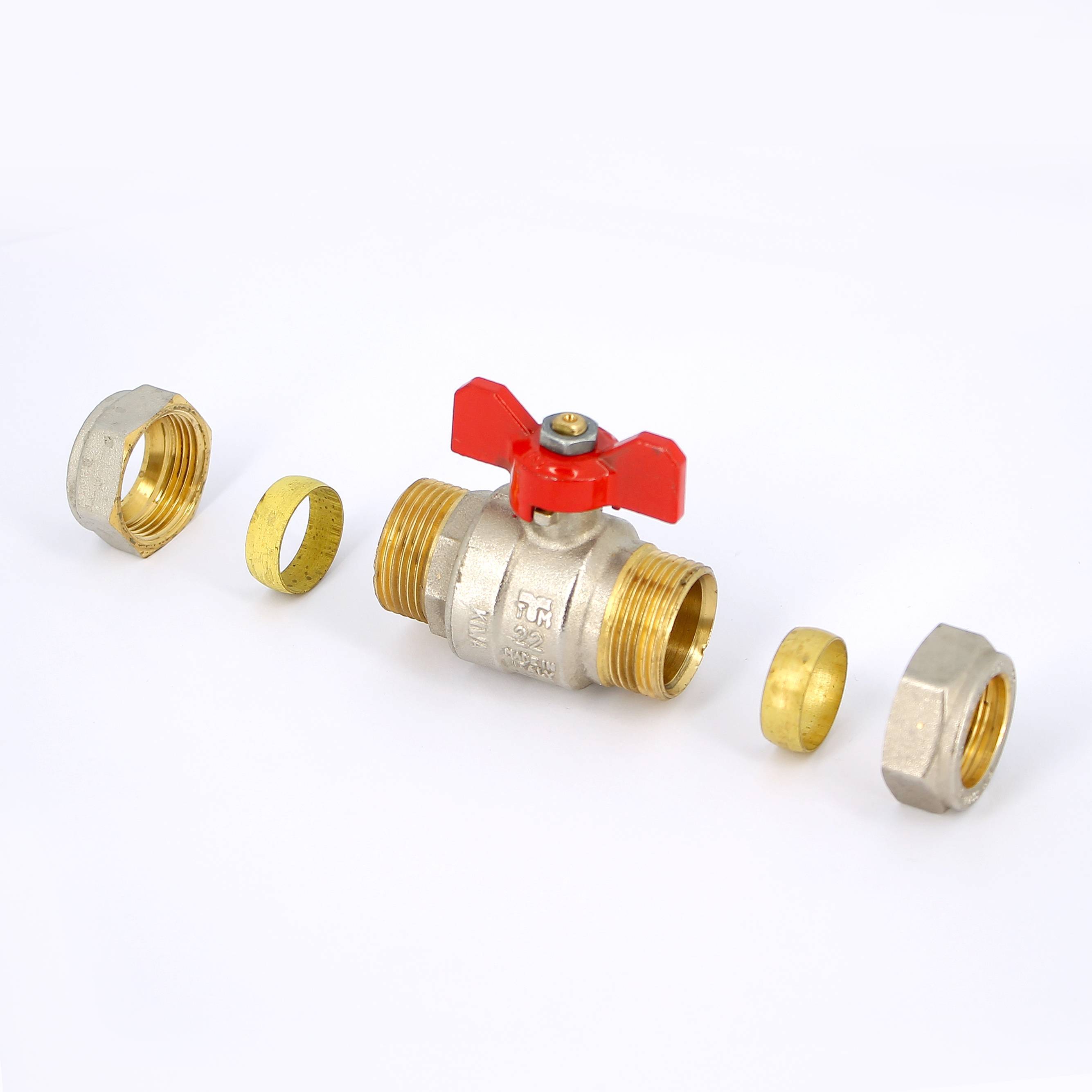 Кран шаровый обжимной Tiemme 2140 22 мм с бабочкой 2140001