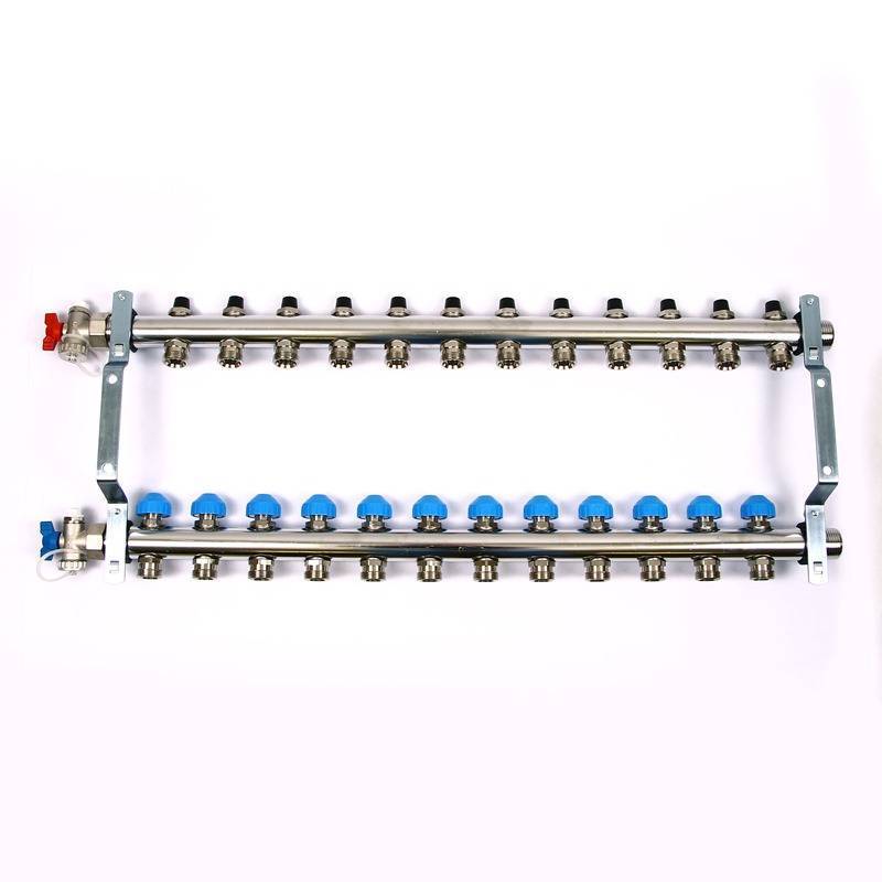 Коллекторная группа из нержавеющей стали Rehau HKV-D с регулирующими и термостатическими вентилями 1 x 3/4 EK 12 выходов 218121