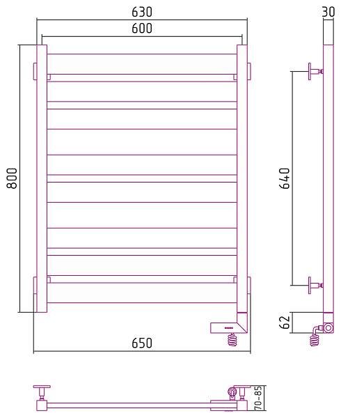 Полотенцесушитель электрический Сунержа Центурион 2.0 600x800 мм правый матовый черный 31-5603-8060